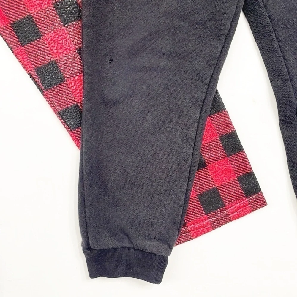 PJ's & Presents plaid fleece pj bottoms + The Children's Place black sweatpants